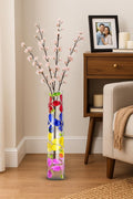 Tall Multicolour Floral Glass Floor Vase – Decorative Rectangular Flower Vase