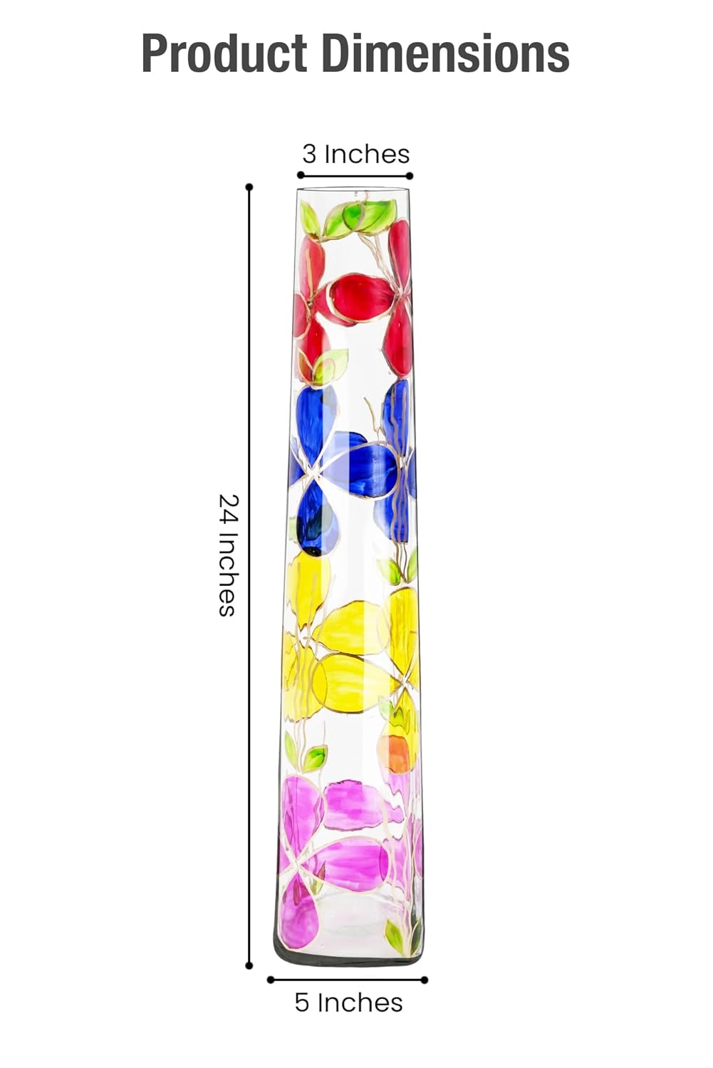 Tall Multicolour Floral Glass Floor Vase – Decorative Rectangular Flower Vase
