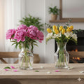 Clear Glass Flower Vase Set of 2 – Decorative Curved Neck Table Vases