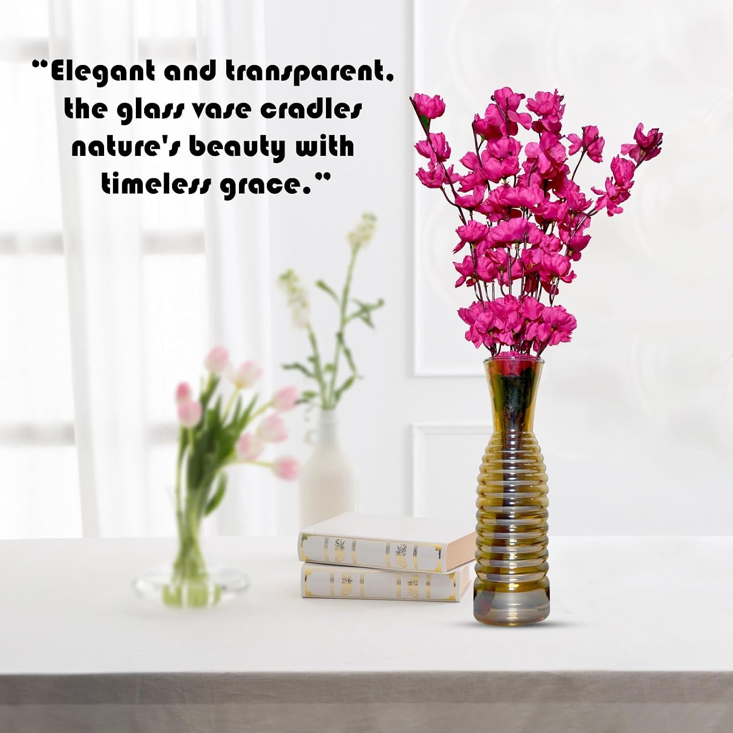 Amber Ribbed Glass Flower Vase – Slim Decorative Bud Vase