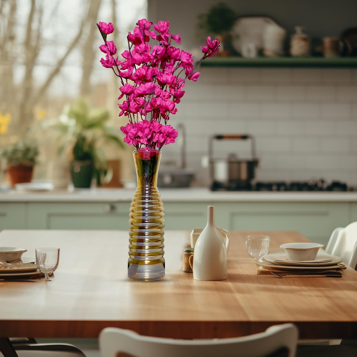 Amber Ribbed Glass Flower Vase – Slim Decorative Bud Vase