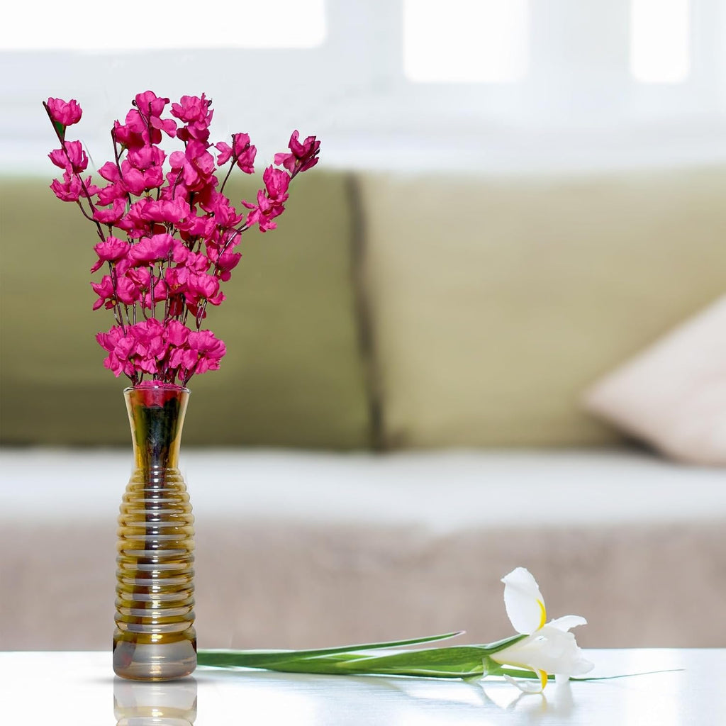 Amber Ribbed Glass Flower Vase – Slim Decorative Bud Vase