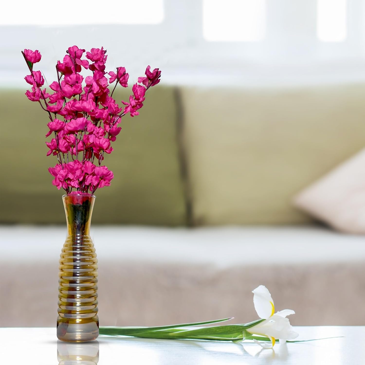 Amber Ribbed Glass Flower Vase – Slim Decorative Bud Vase