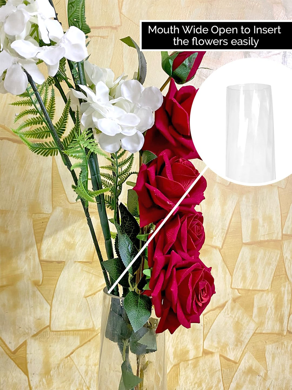 Tall Clear Glass Flower Vase – Slim Tapered Decorative Vase