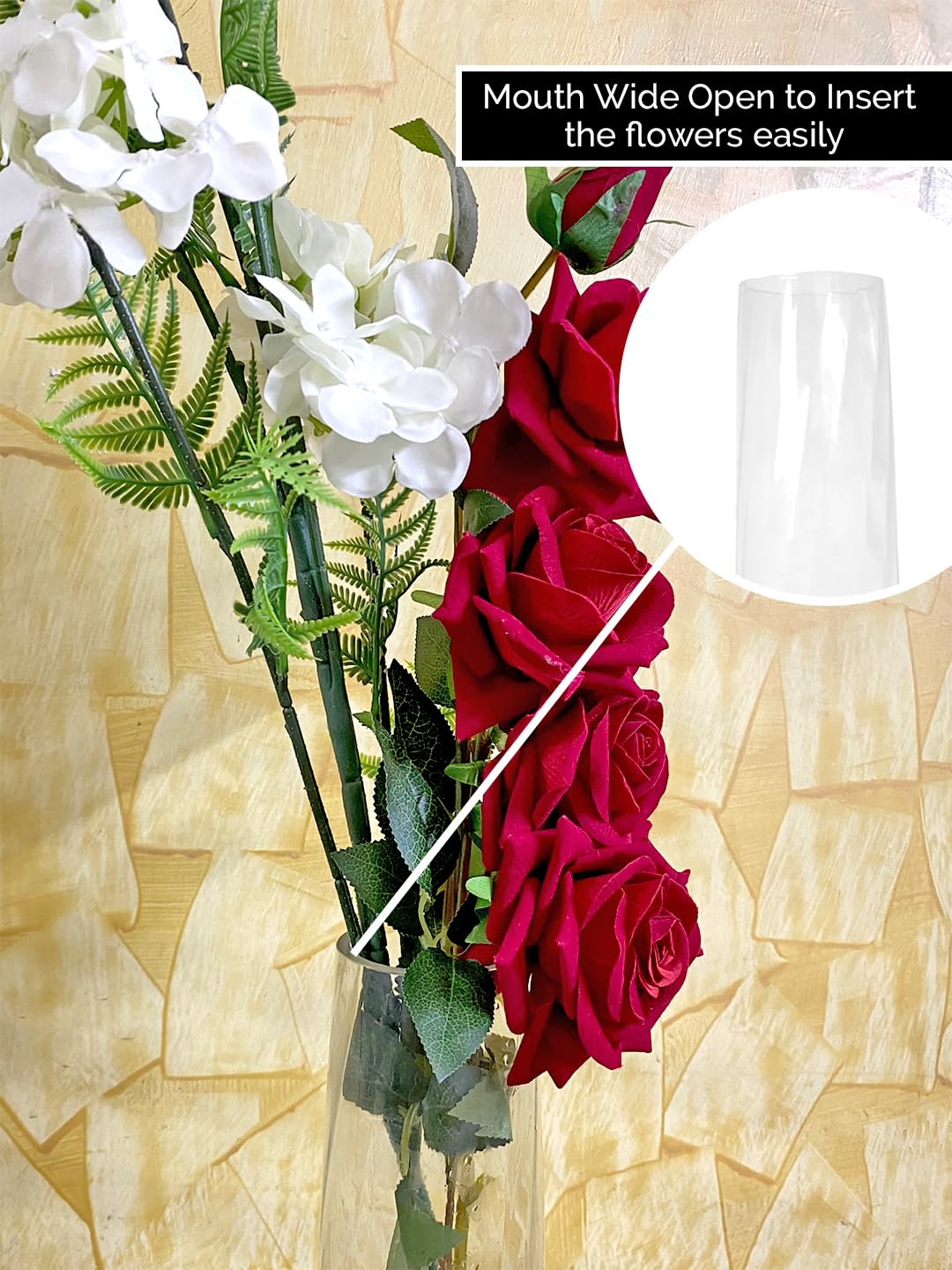 Tall Clear Glass Flower Vase – Slim Tapered Decorative Vase