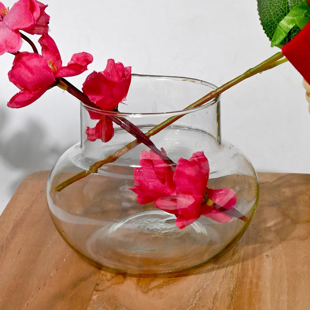 Round Clear Glass Bowl Vase Set of 2 – Decorative Tabletop Flower Vases