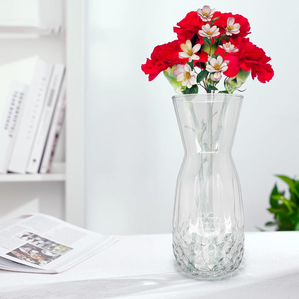 Clear Cut-Design Glass Flower Vase – Elegant Hourglass Table Vase