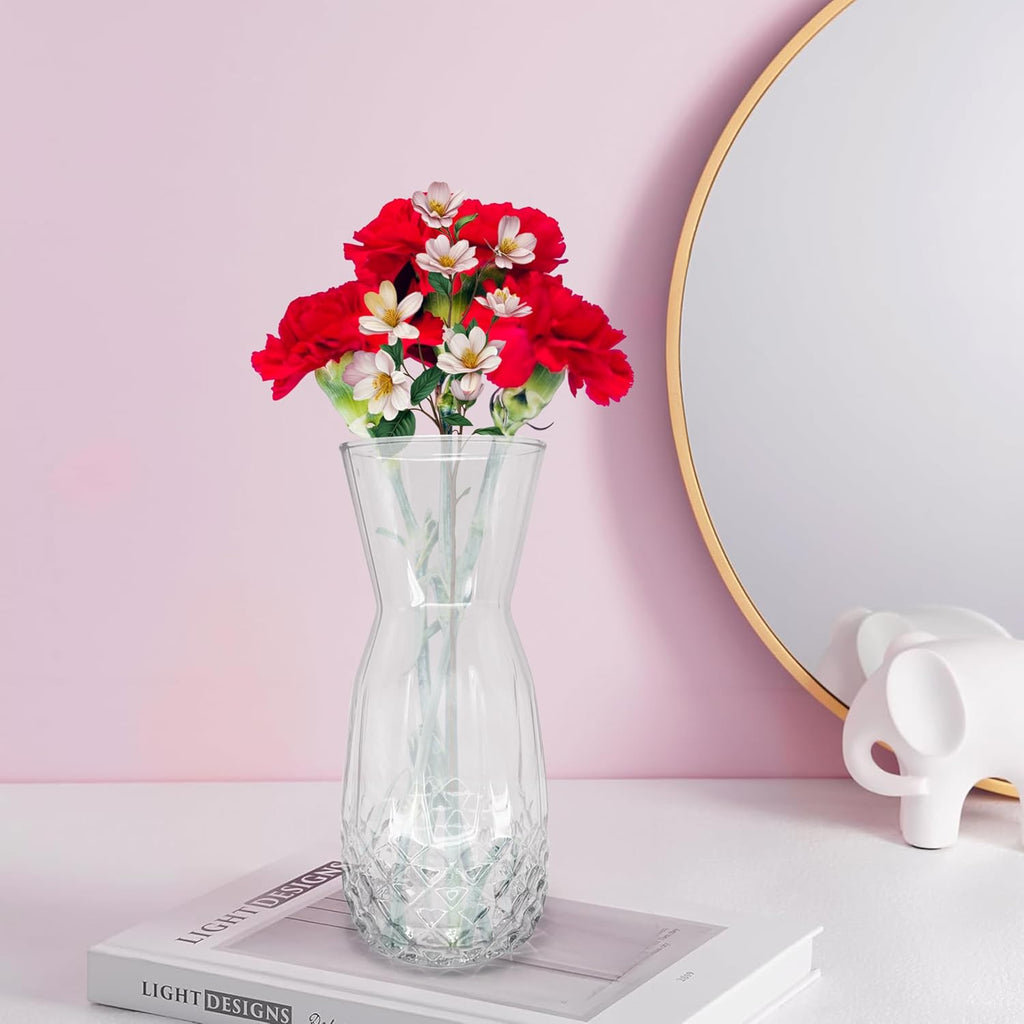 Clear Cut-Design Glass Flower Vase – Elegant Hourglass Table Vase