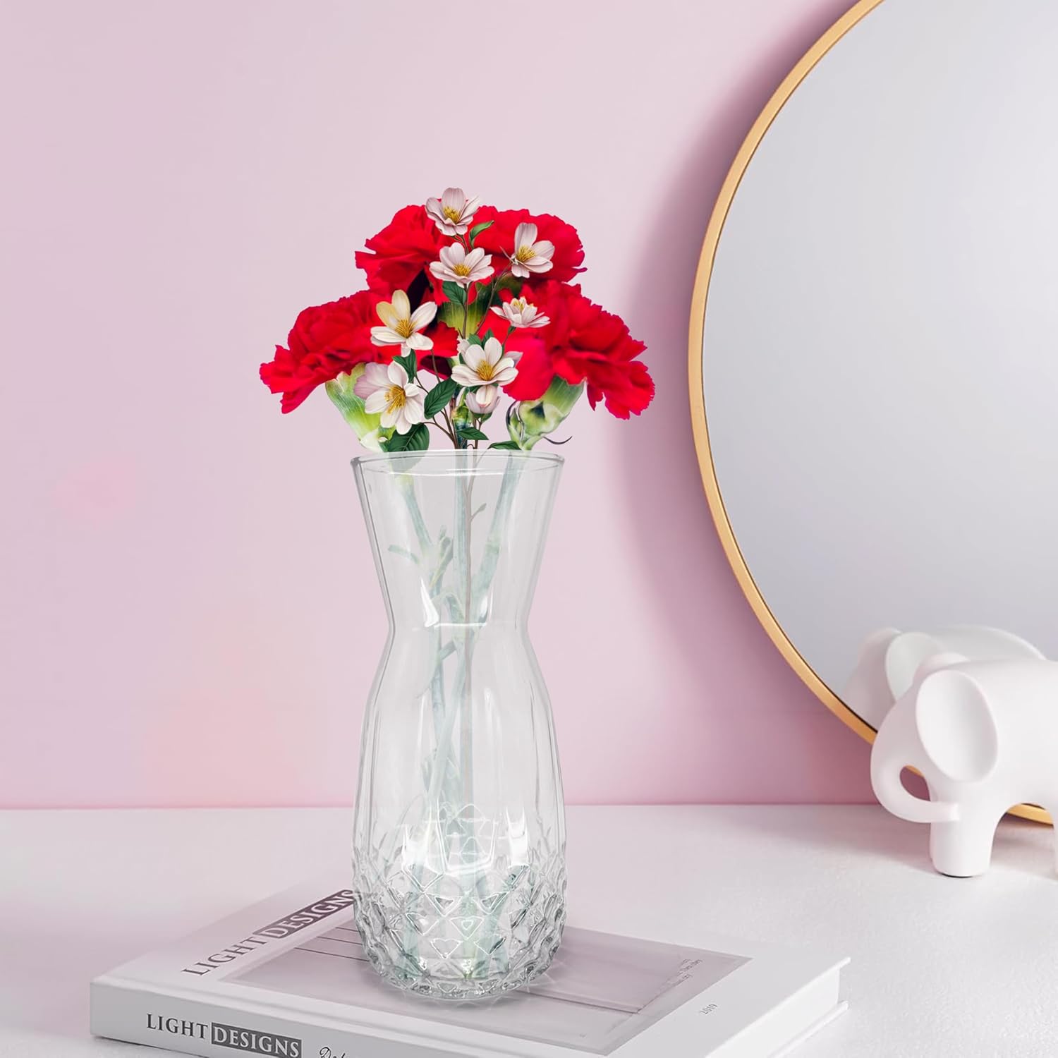 Clear Cut-Design Glass Flower Vase – Elegant Hourglass Table Vase