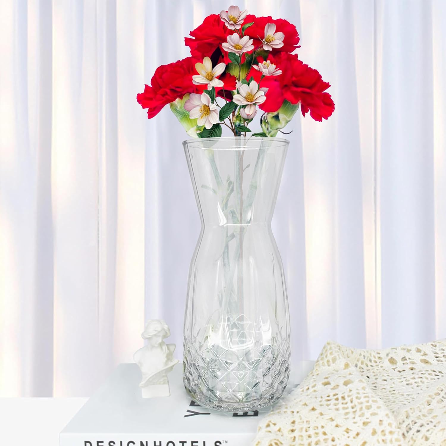 Clear Cut-Design Glass Flower Vase – Elegant Hourglass Table Vase