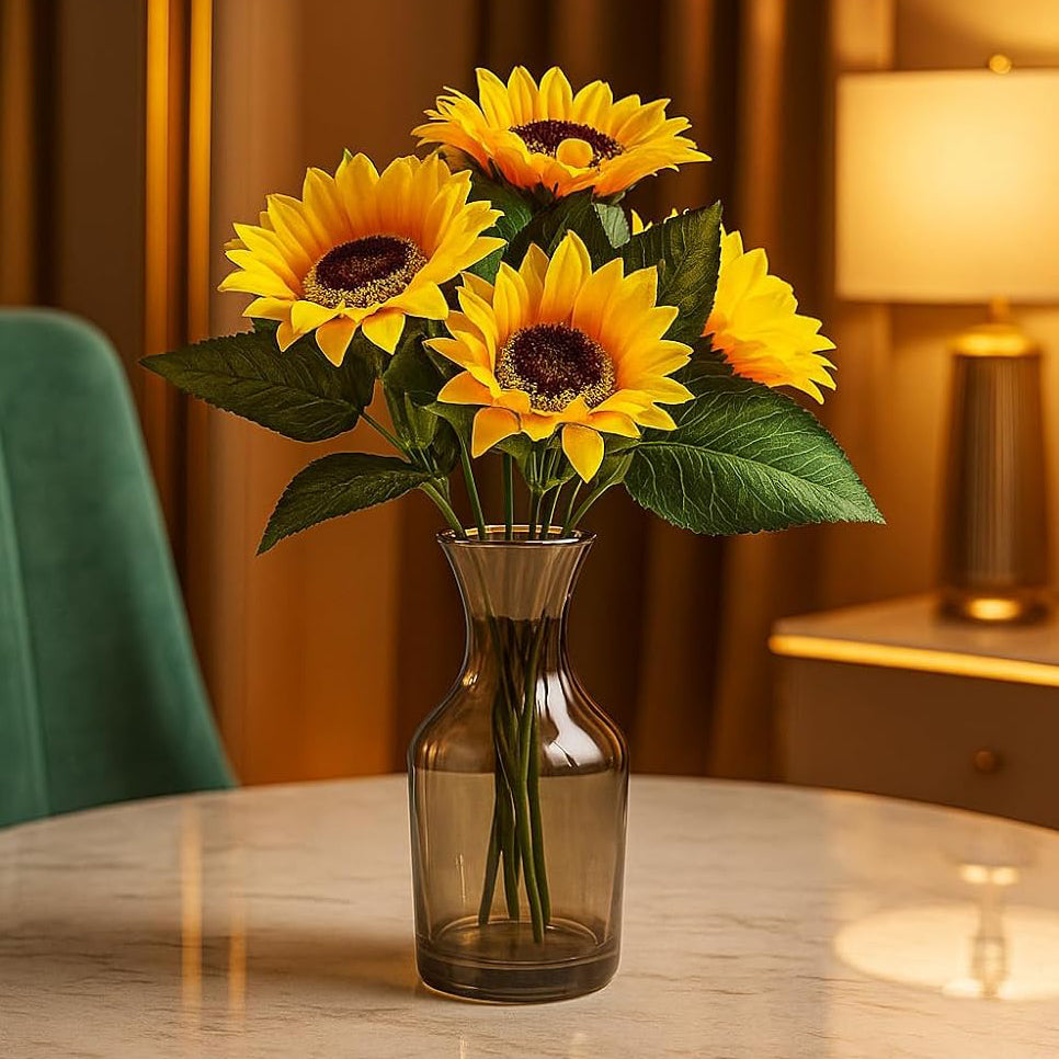 Smoky Brown Glass Flower Vase – Elegant Flared-Neck Tabletop Vase