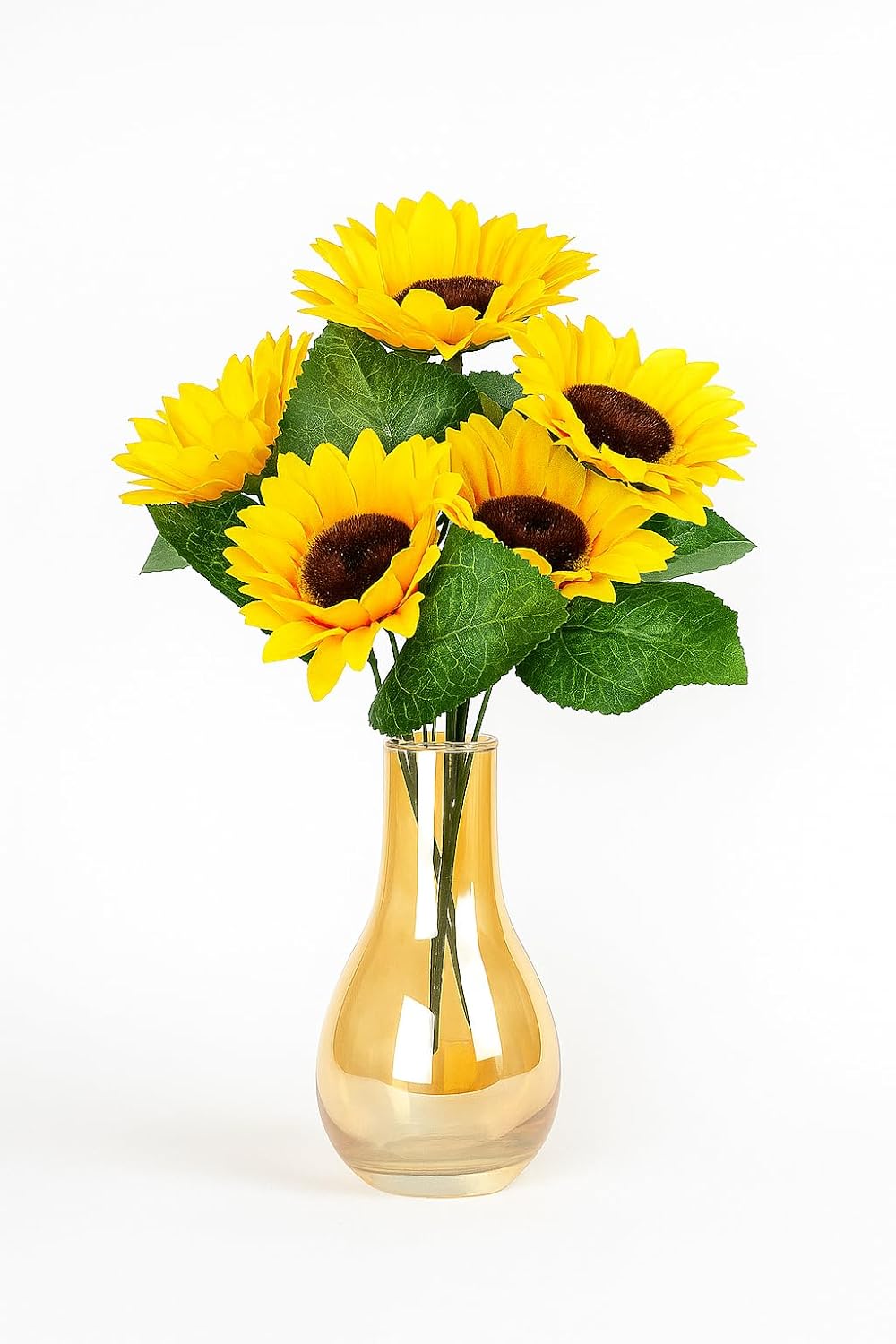 Golden Amber Glass Flower Vase – Elegant Teardrop Tabletop Vase