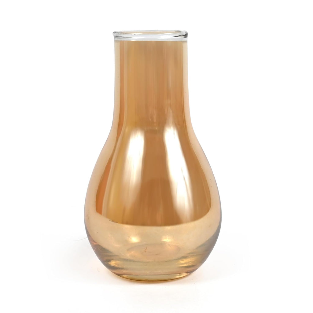 Golden Amber Glass Flower Vase – Elegant Teardrop Tabletop Vase