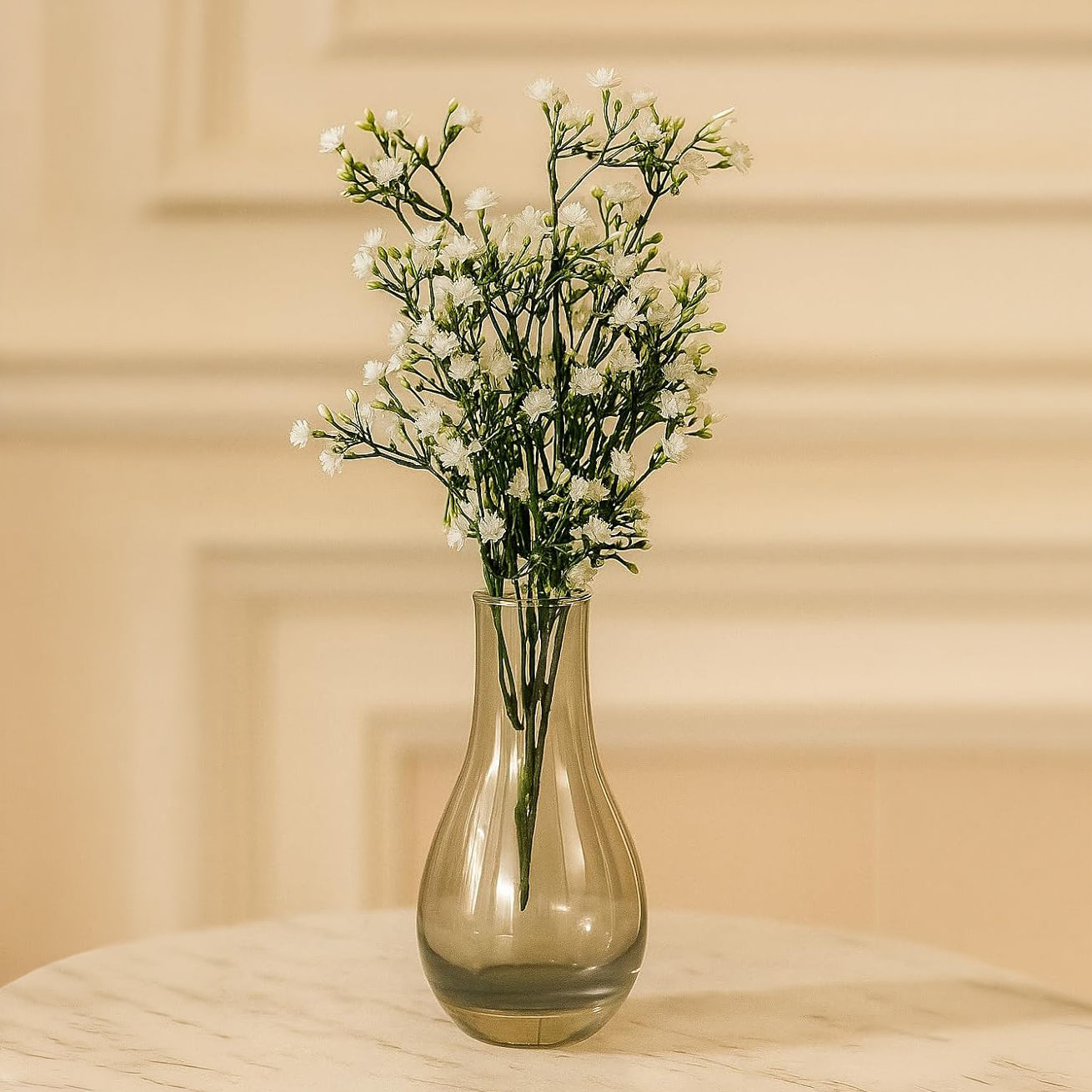 Smoky Grey Glass Flower Vase – Tall Teardrop Tabletop Vase