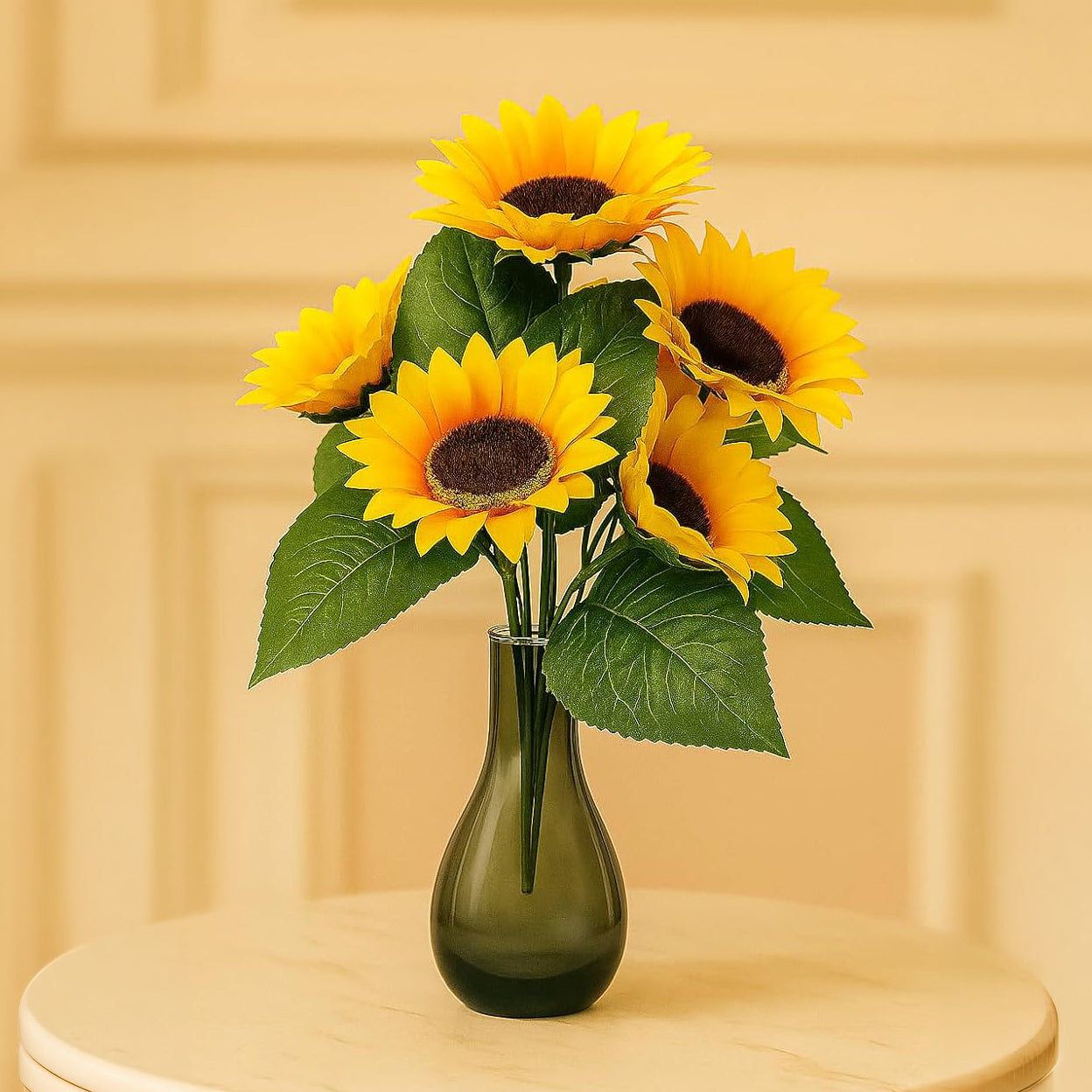 Olive Green Glass Flower Vase – Elegant Teardrop Tabletop Vase