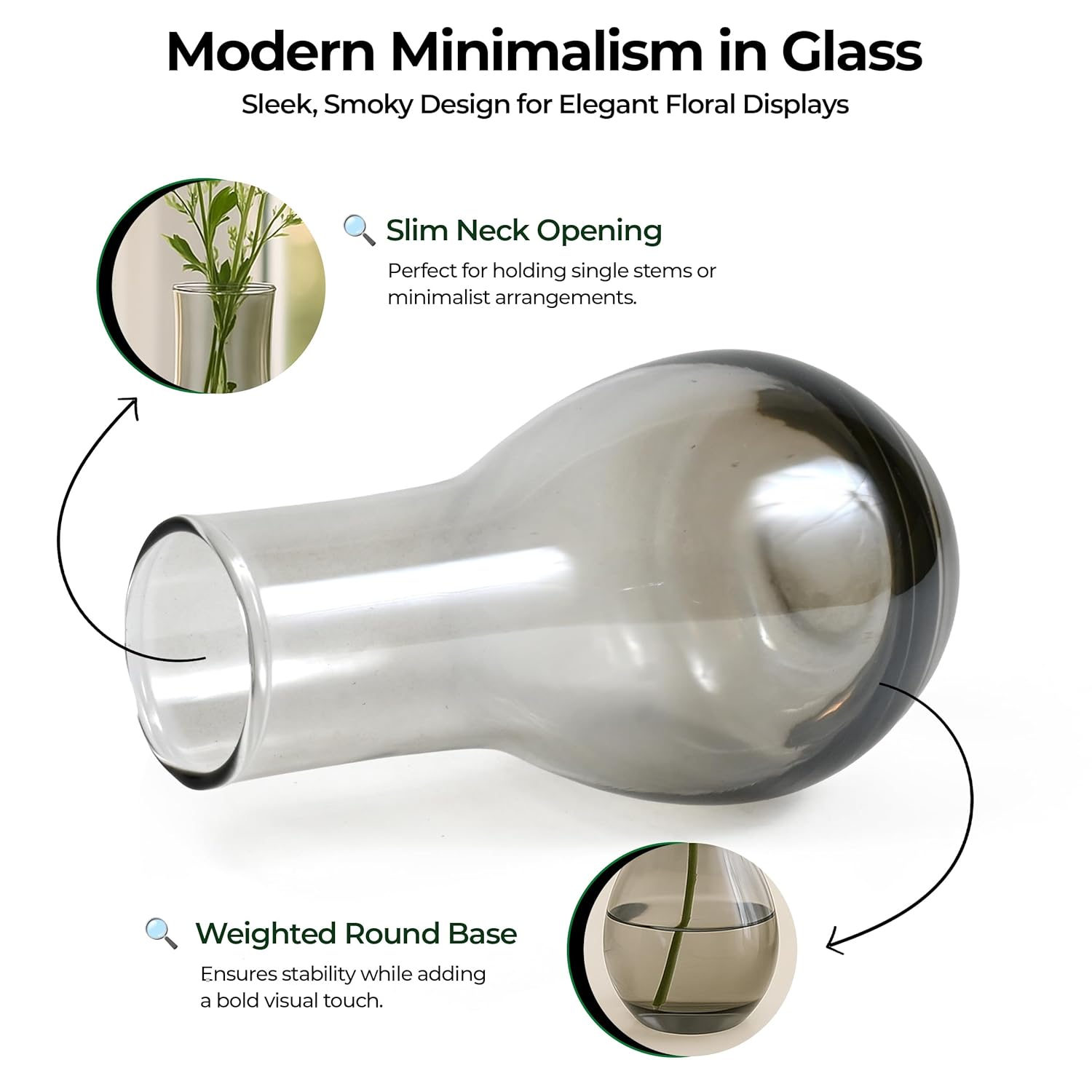 Olive Green Glass Flower Vase – Elegant Teardrop Tabletop Vase