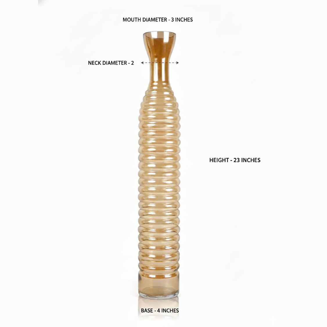 Tall Golden Ribbed Glass Floor Vase – Decorative Slim Corner Vase
