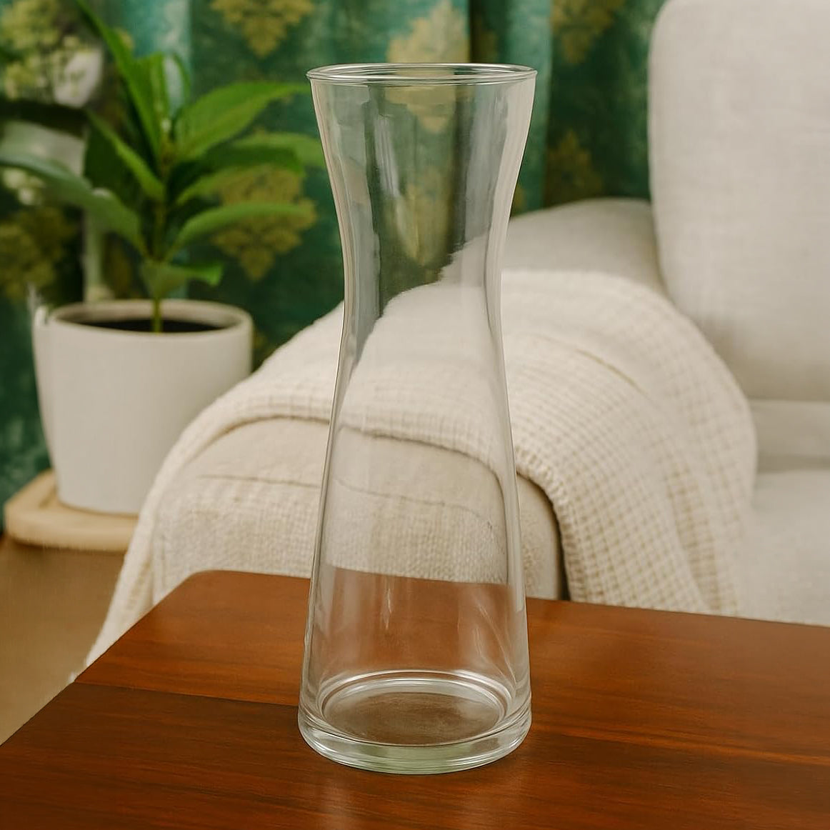 Tall Clear Glass Hourglass Vase – Slim Decorative Tabletop Flower Vase