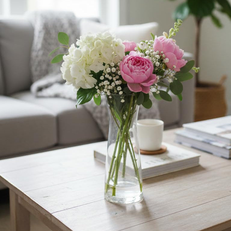 Tall Clear Glass Hourglass Vase – Slim Decorative Tabletop Flower Vase
