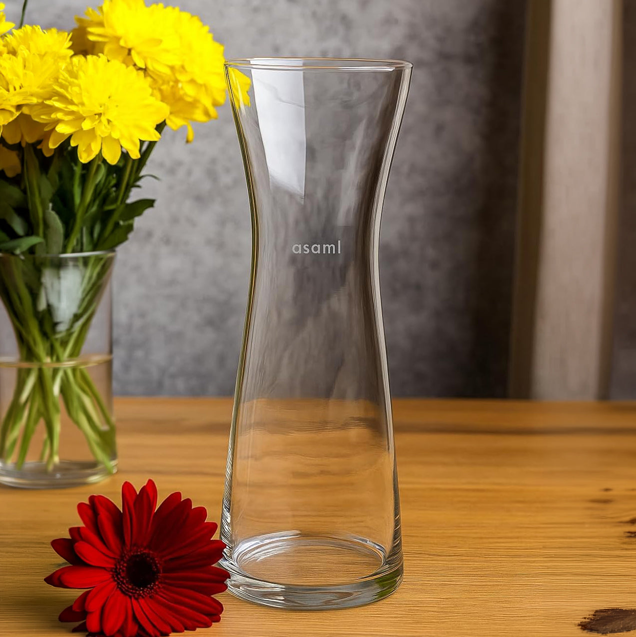 Tall Clear Glass Hourglass Vase – Slim Decorative Tabletop Flower Vase