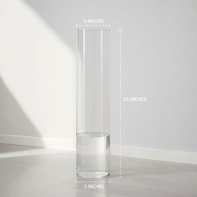 Tall Clear Cylinder Glass Floor Vase – Minimalist Decorative Flower Vase