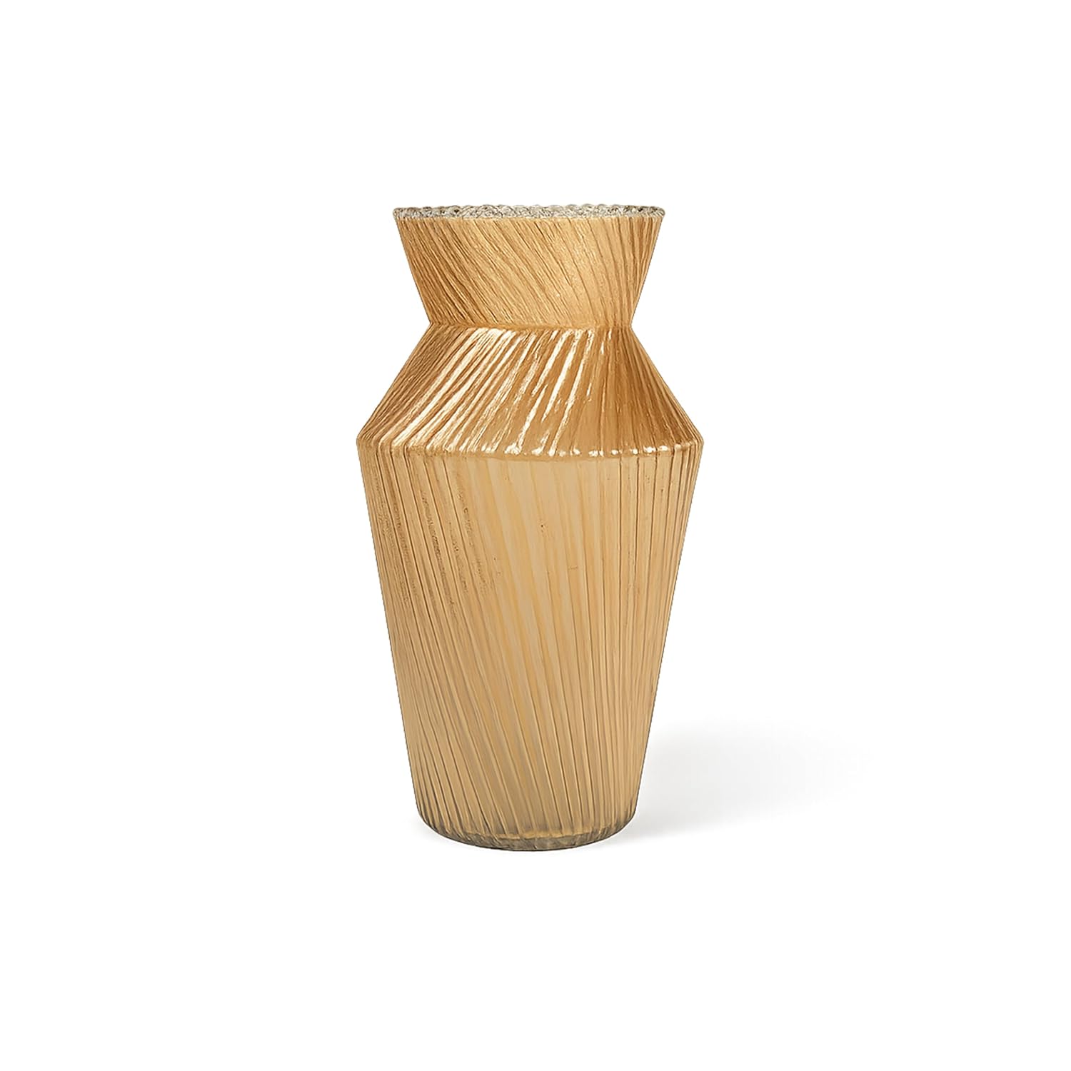 Amber Ribbed Glass Flower Vase – Geometric Flared-Neck Tabletop Vase