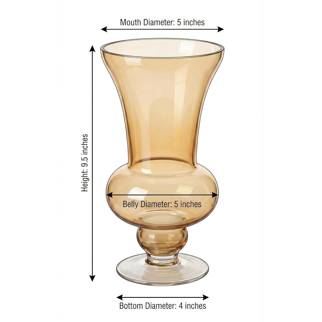 Amber Pedestal Glass Flower Vase – Sculptural Flared Decorative Vase