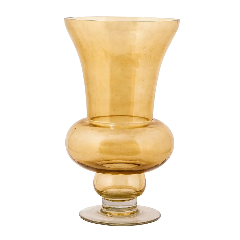 Amber Pedestal Glass Flower Vase – Sculptural Flared Decorative Vase
