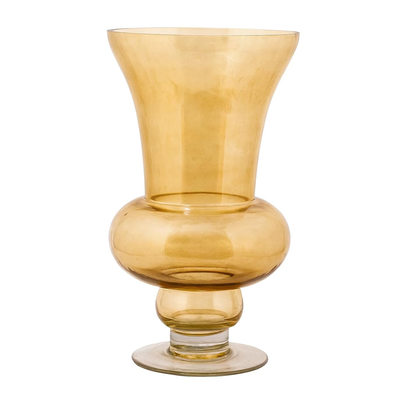 Amber Pedestal Glass Flower Vase – Sculptural Flared Decorative Vase