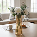 Artificial White Peony Flower Bouquet with Eucalyptus Leaves – Decorative Floral Arrangement