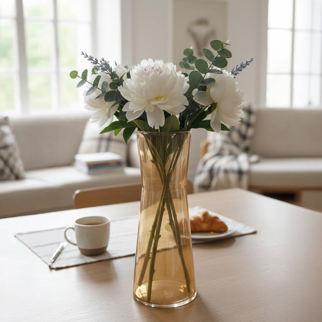 Artificial White Peony Flower Bouquet with Eucalyptus Leaves – Decorative Floral Arrangement