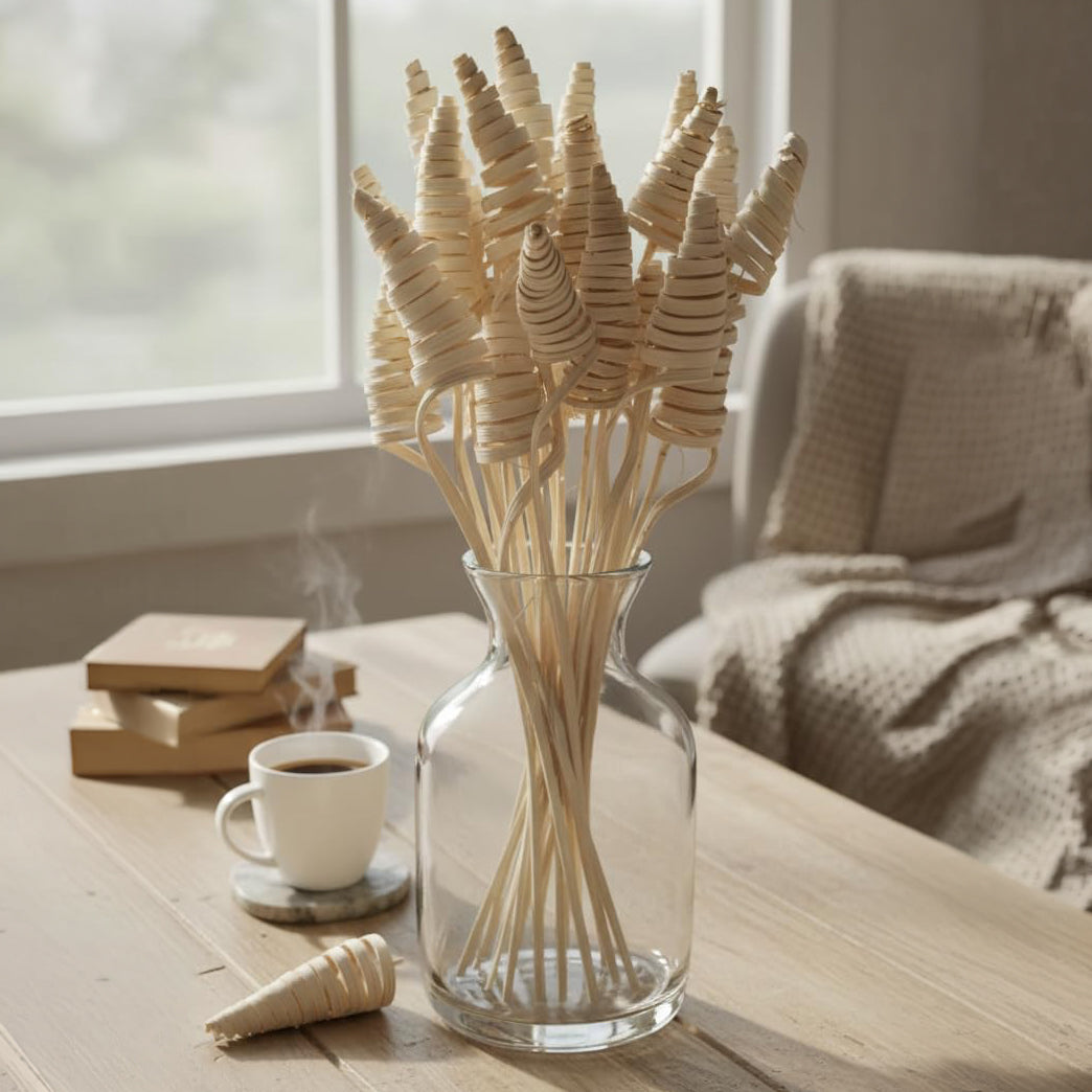 Handcrafted Natural Cane Spiral Decorative Sticks for Vase & DIY Décor