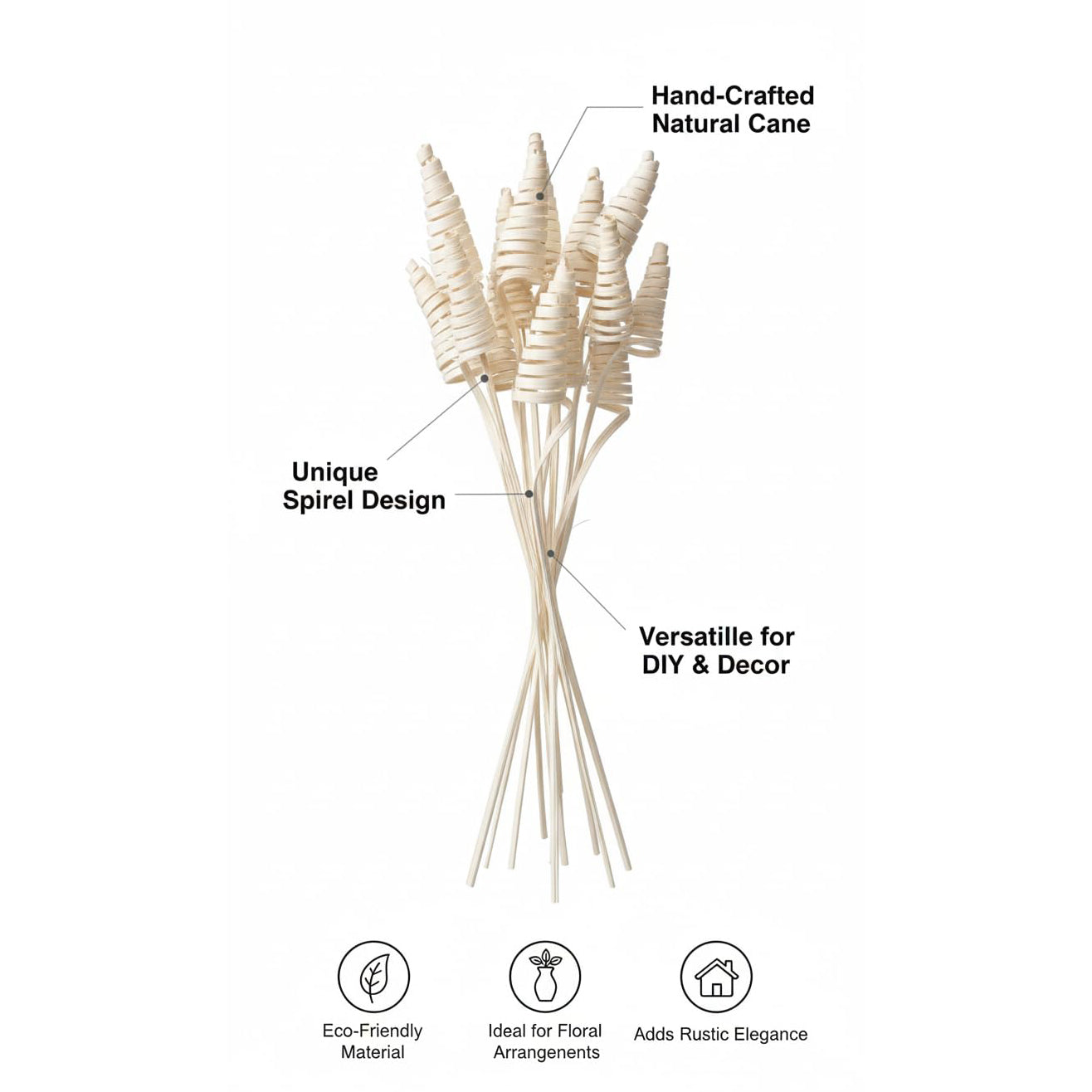 Handcrafted Natural Cane Spiral Decorative Sticks for Vase & DIY Décor
