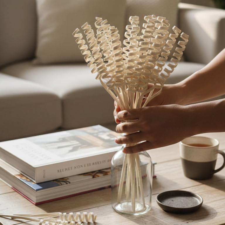 White Spiral Decorative Sticks – 25-Piece Dried Floral Arrangement Bunch